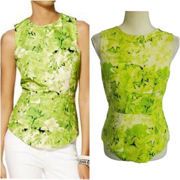 Tibi Neon Green Leaf Peplum Zip Top - Picture 1 of 10